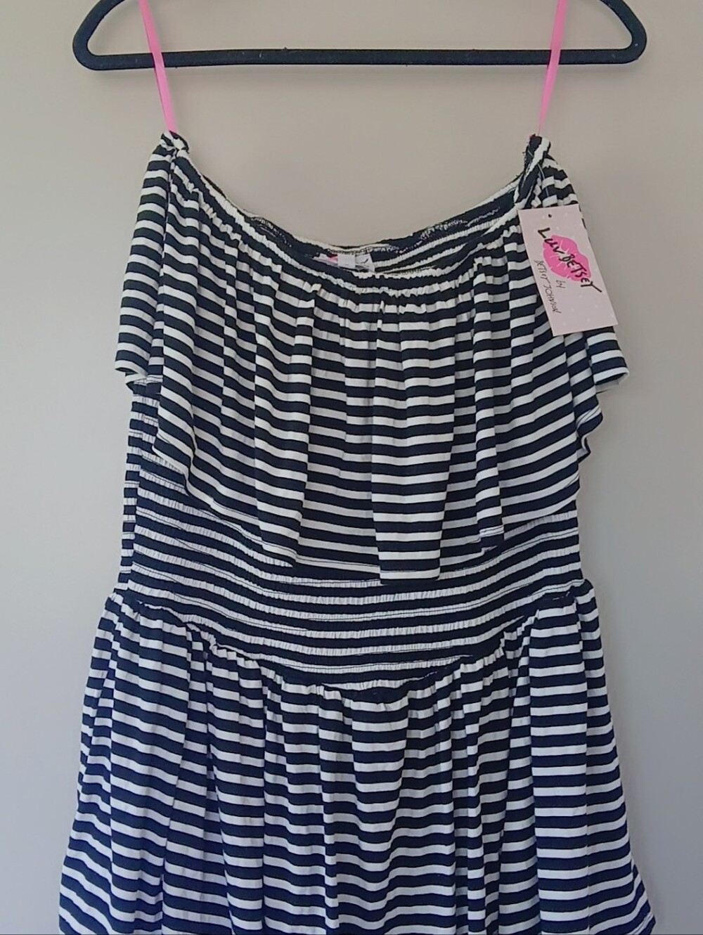 Women Black  & White Striped Betsy Johnson Romper Off-Shoulder Top